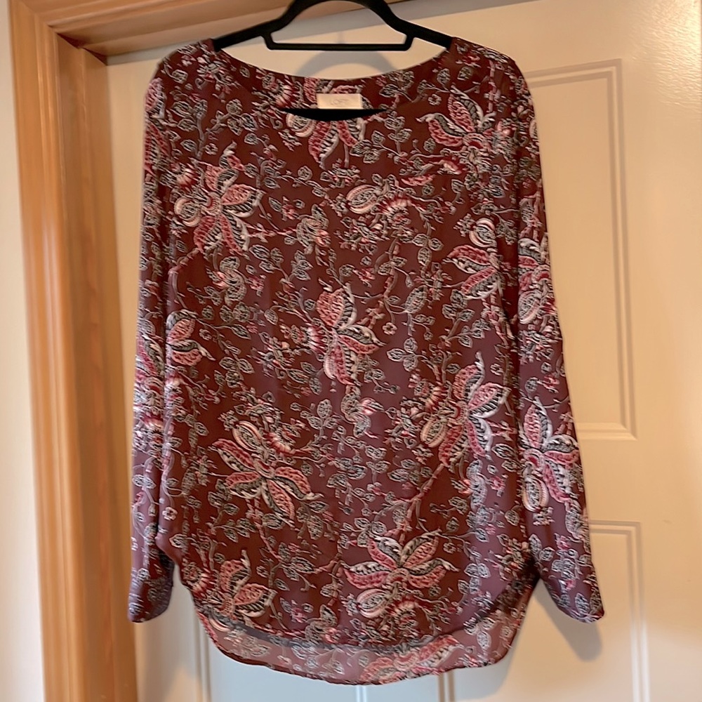 Loft burgundy floral blouse